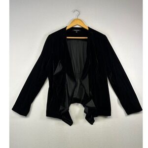 Goth Romantic Relativity Womens L Black Velvet Draped Ruffle Open Front Jacket